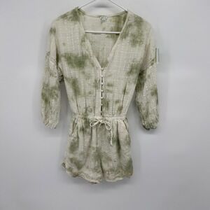 Aerie Tie Dye Gauze Romper Button Front Drawstring Waist XS